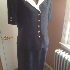Vintage Kasper A.S.L. Skirt Suit Navy Polka Dots